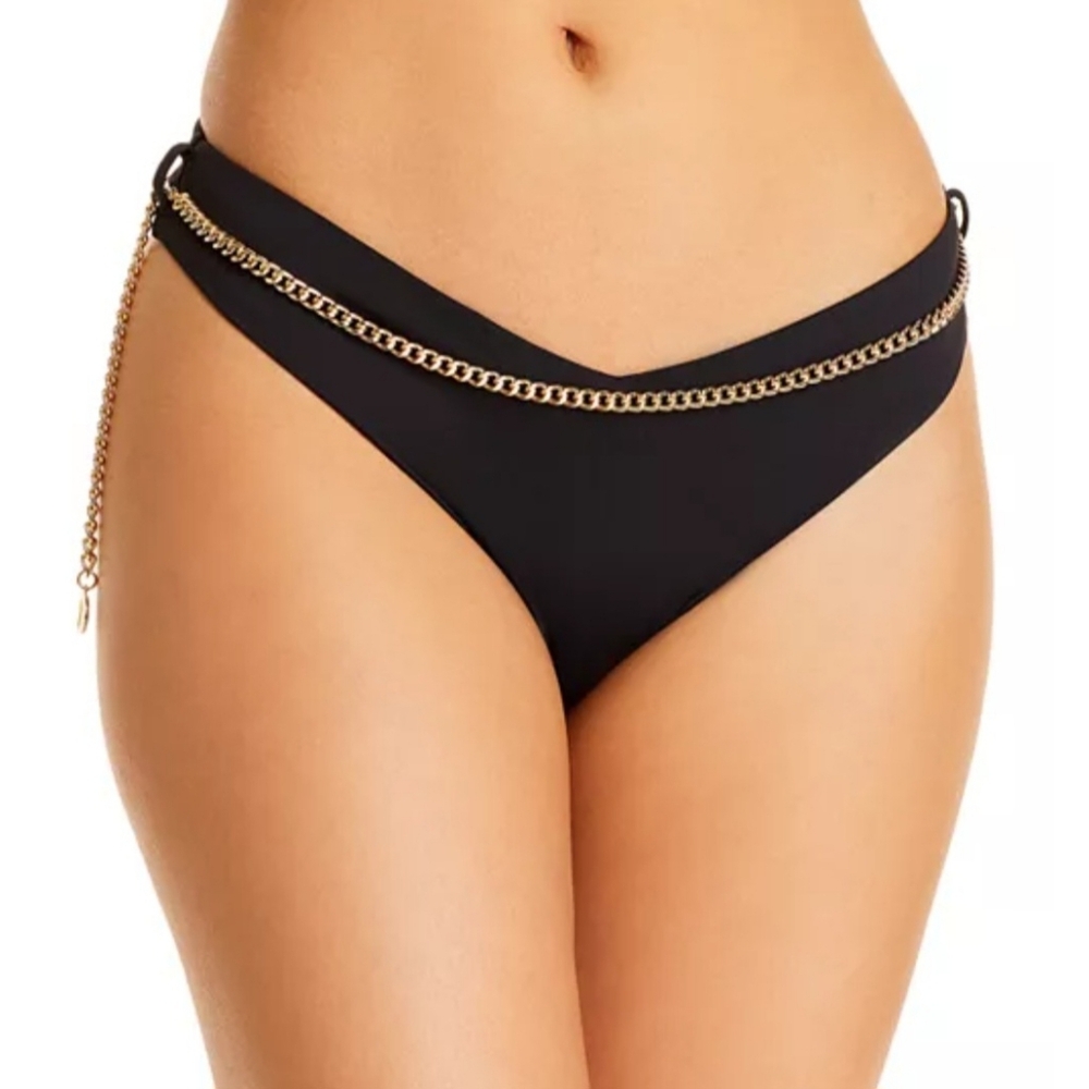 WEWOREWHAT, Black Bikini Bottom with Gold Chain Accent